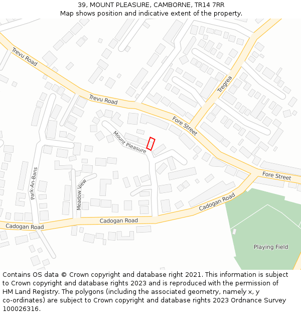 39, MOUNT PLEASURE, CAMBORNE, TR14 7RR: Location map and indicative extent of plot