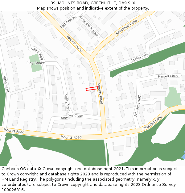 39, MOUNTS ROAD, GREENHITHE, DA9 9LX: Location map and indicative extent of plot