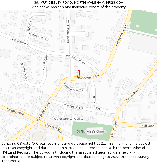 39, MUNDESLEY ROAD, NORTH WALSHAM, NR28 0DA: Location map and indicative extent of plot