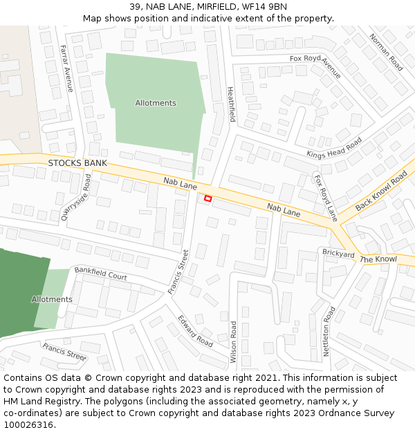 39, NAB LANE, MIRFIELD, WF14 9BN: Location map and indicative extent of plot
