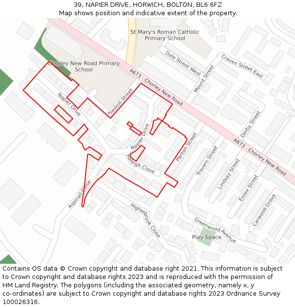 39, NAPIER DRIVE, HORWICH, BOLTON, BL6 6FZ: Location map and indicative extent of plot