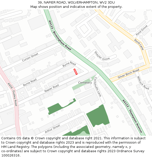 39, NAPIER ROAD, WOLVERHAMPTON, WV2 3DU: Location map and indicative extent of plot