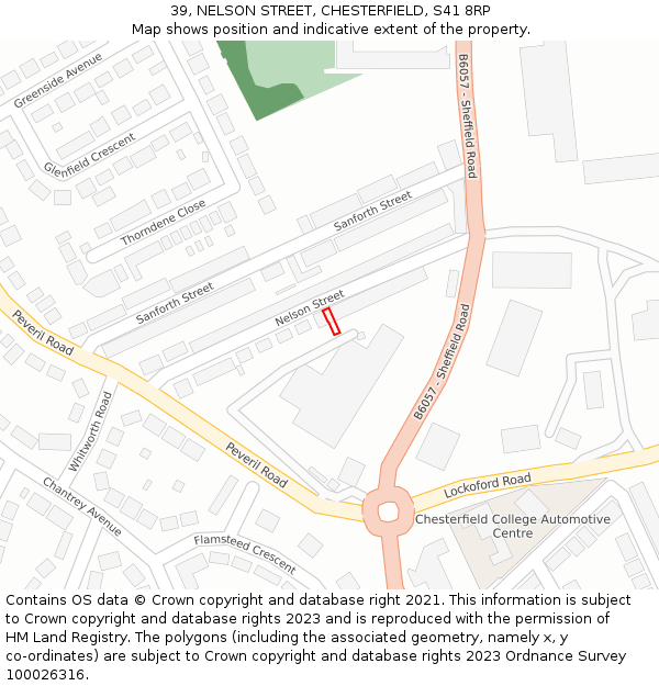 39, NELSON STREET, CHESTERFIELD, S41 8RP: Location map and indicative extent of plot