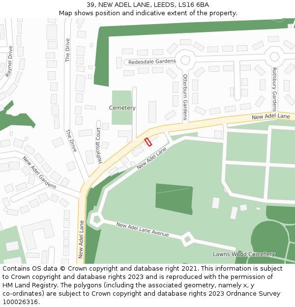 39, NEW ADEL LANE, LEEDS, LS16 6BA: Location map and indicative extent of plot
