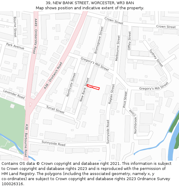 39, NEW BANK STREET, WORCESTER, WR3 8AN: Location map and indicative extent of plot
