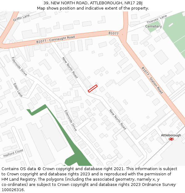 39, NEW NORTH ROAD, ATTLEBOROUGH, NR17 2BJ: Location map and indicative extent of plot