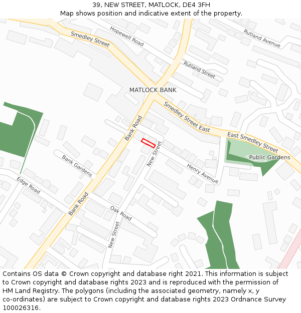 39, NEW STREET, MATLOCK, DE4 3FH: Location map and indicative extent of plot