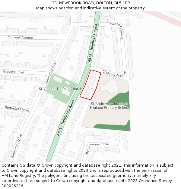 39, NEWBROOK ROAD, BOLTON, BL5 1EP: Location map and indicative extent of plot