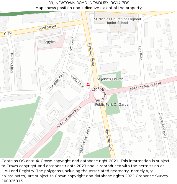 39, NEWTOWN ROAD, NEWBURY, RG14 7BS: Location map and indicative extent of plot