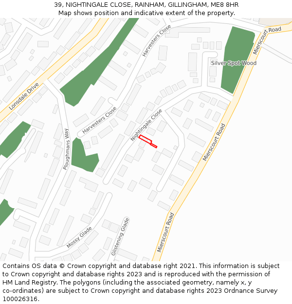 39, NIGHTINGALE CLOSE, RAINHAM, GILLINGHAM, ME8 8HR: Location map and indicative extent of plot