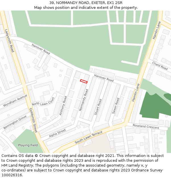 39, NORMANDY ROAD, EXETER, EX1 2SR: Location map and indicative extent of plot
