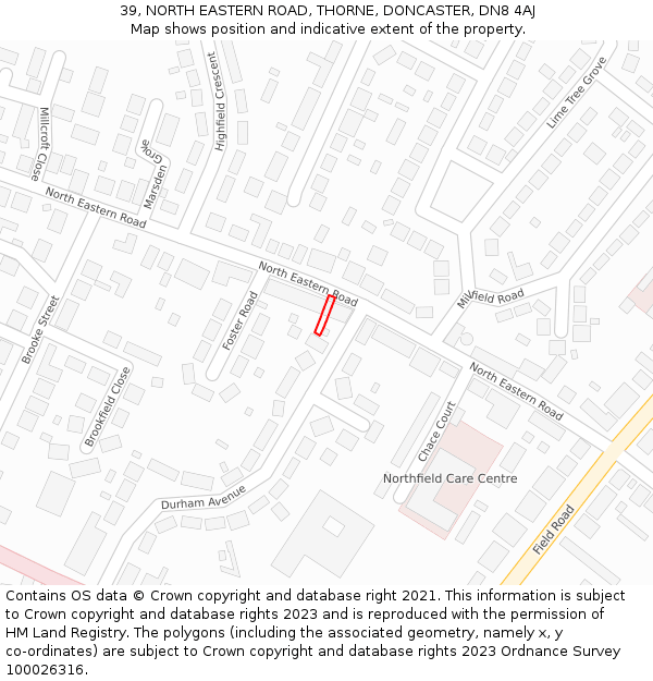 39, NORTH EASTERN ROAD, THORNE, DONCASTER, DN8 4AJ: Location map and indicative extent of plot