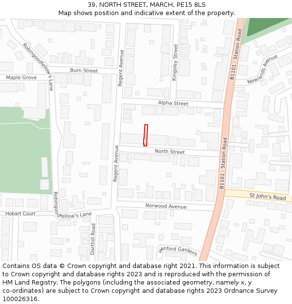 39, NORTH STREET, MARCH, PE15 8LS: Location map and indicative extent of plot