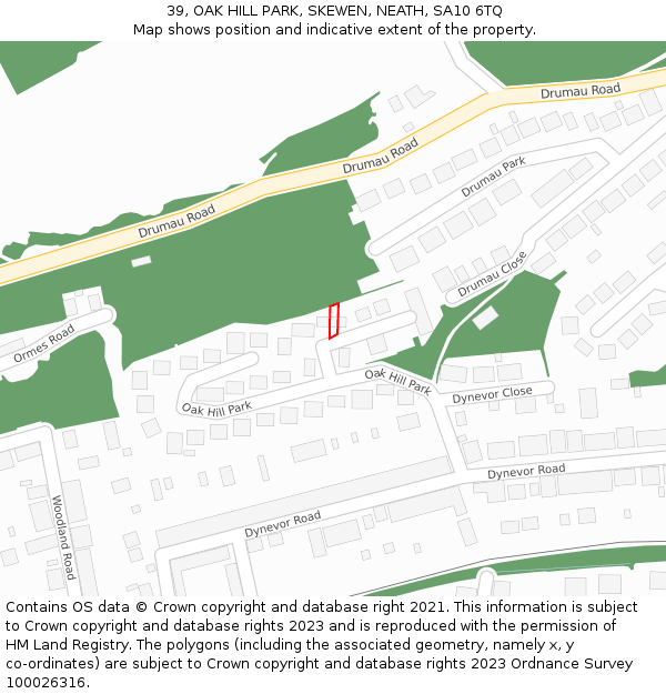 39, OAK HILL PARK, SKEWEN, NEATH, SA10 6TQ: Location map and indicative extent of plot