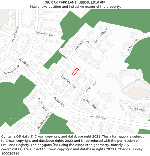 39, OAK PARK LANE, LEEDS, LS16 6FF: Location map and indicative extent of plot