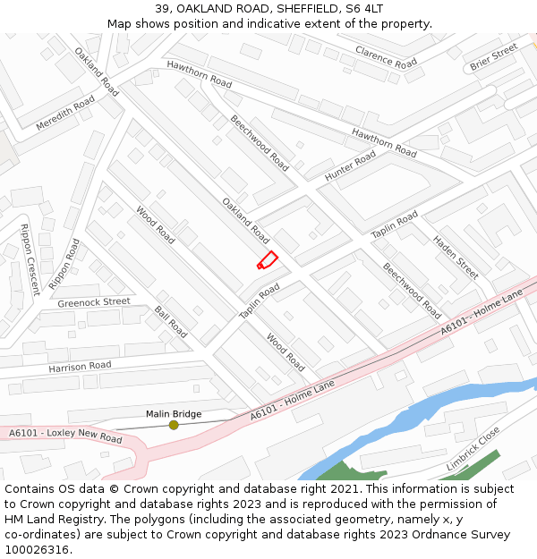 39, OAKLAND ROAD, SHEFFIELD, S6 4LT: Location map and indicative extent of plot