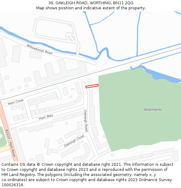 39, OAKLEIGH ROAD, WORTHING, BN11 2QG: Location map and indicative extent of plot