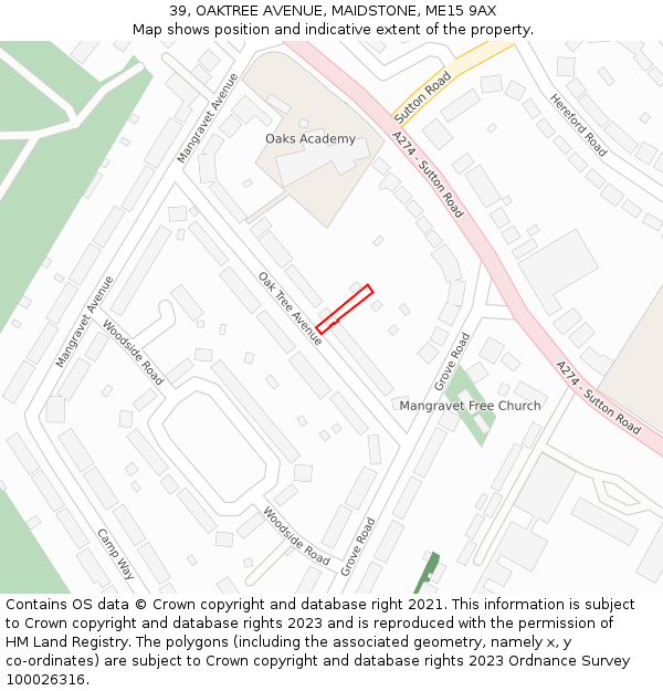 39, OAKTREE AVENUE, MAIDSTONE, ME15 9AX: Location map and indicative extent of plot