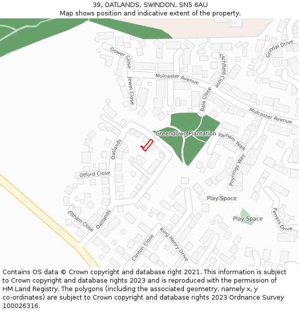 39, OATLANDS, SWINDON, SN5 6AU: Location map and indicative extent of plot