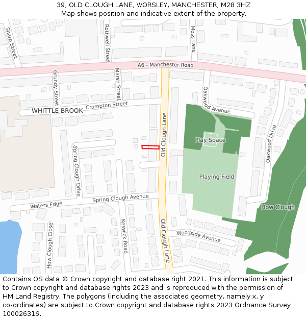 39, OLD CLOUGH LANE, WORSLEY, MANCHESTER, M28 3HZ: Location map and indicative extent of plot