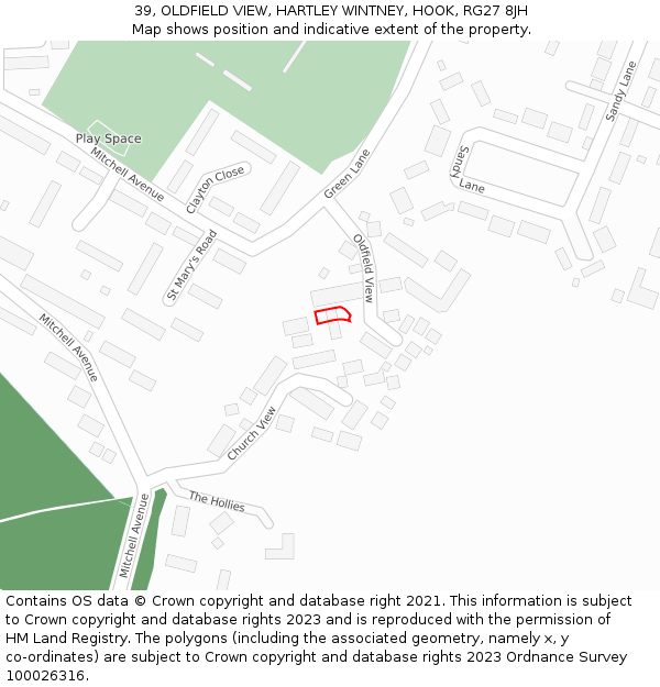 39, OLDFIELD VIEW, HARTLEY WINTNEY, HOOK, RG27 8JH: Location map and indicative extent of plot