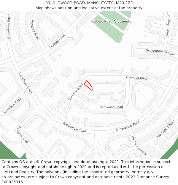 39, OLDWOOD ROAD, MANCHESTER, M23 2ZD: Location map and indicative extent of plot