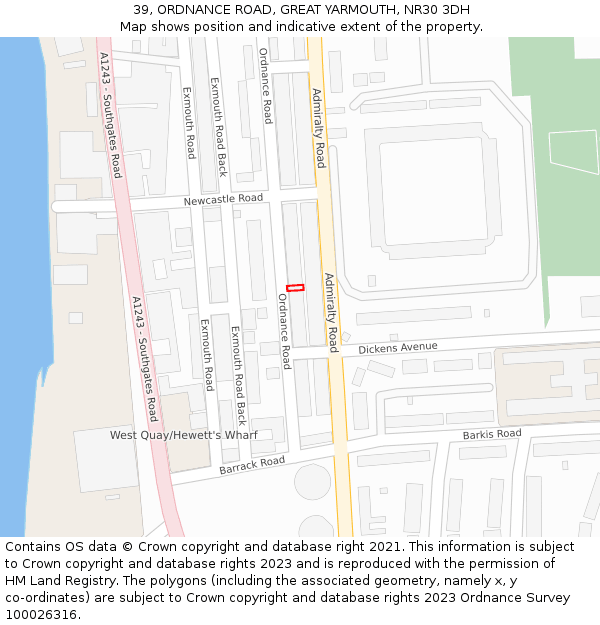 39, ORDNANCE ROAD, GREAT YARMOUTH, NR30 3DH: Location map and indicative extent of plot
