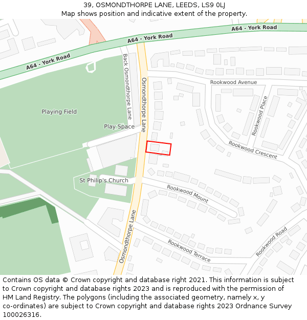 39, OSMONDTHORPE LANE, LEEDS, LS9 0LJ: Location map and indicative extent of plot