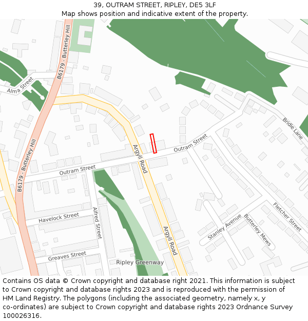 39, OUTRAM STREET, RIPLEY, DE5 3LF: Location map and indicative extent of plot
