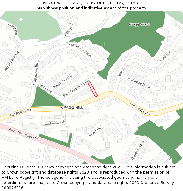 39, OUTWOOD LANE, HORSFORTH, LEEDS, LS18 4JB: Location map and indicative extent of plot