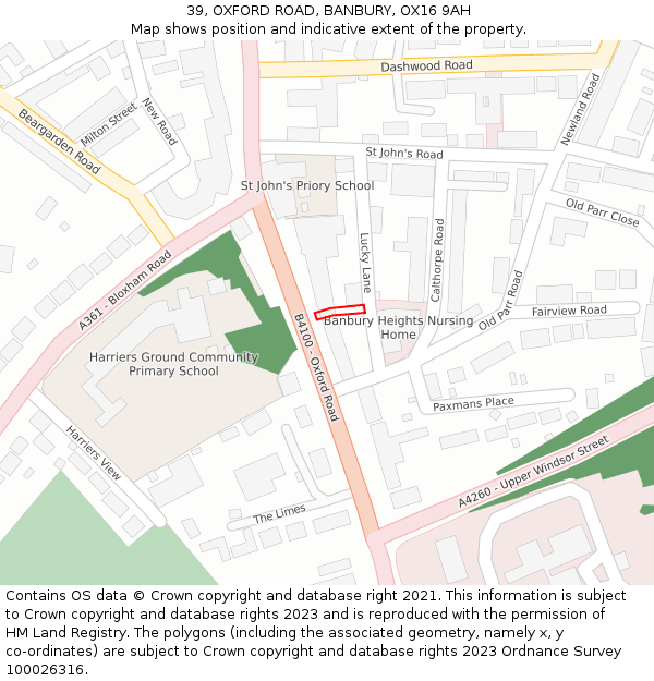 39, OXFORD ROAD, BANBURY, OX16 9AH: Location map and indicative extent of plot