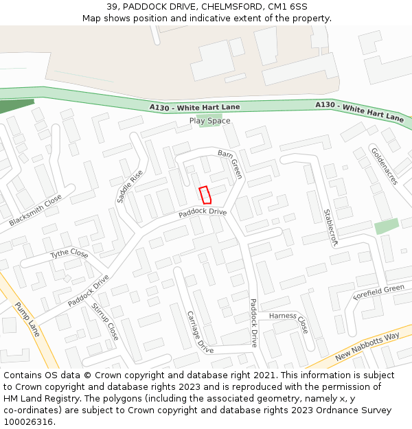 39, PADDOCK DRIVE, CHELMSFORD, CM1 6SS: Location map and indicative extent of plot