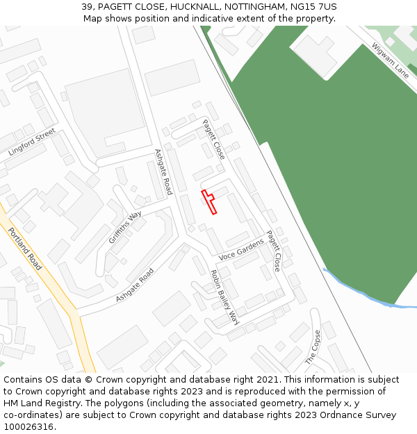 39, PAGETT CLOSE, HUCKNALL, NOTTINGHAM, NG15 7US: Location map and indicative extent of plot