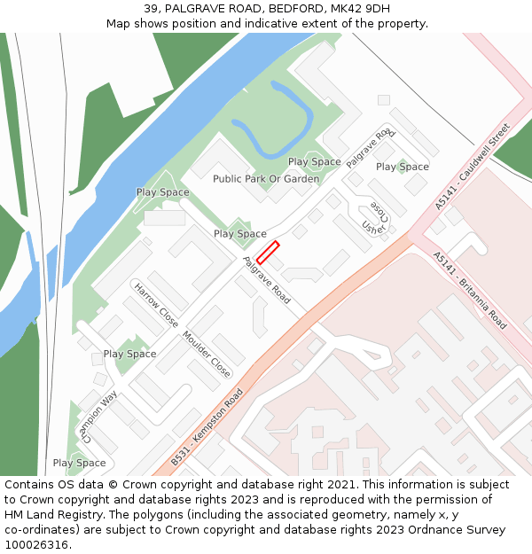 39, PALGRAVE ROAD, BEDFORD, MK42 9DH: Location map and indicative extent of plot