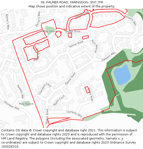 39, PALMER ROAD, FARINGDON, SN7 7FR: Location map and indicative extent of plot