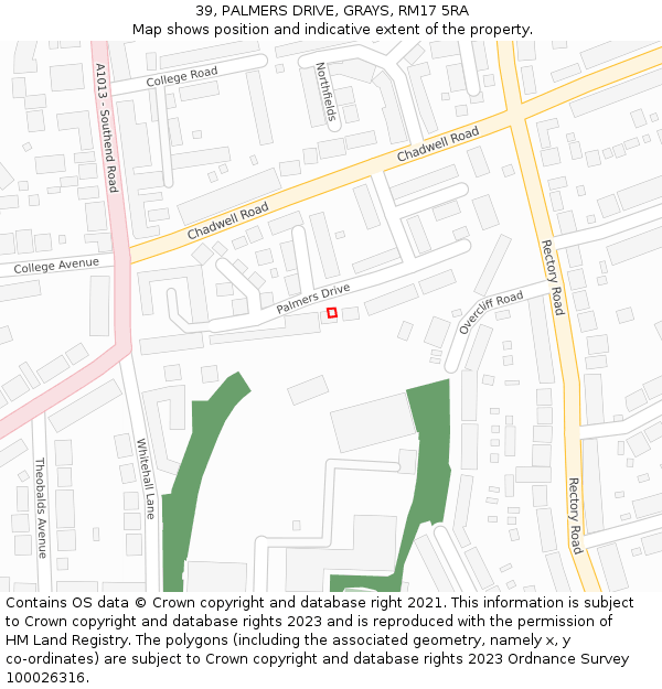 39, PALMERS DRIVE, GRAYS, RM17 5RA: Location map and indicative extent of plot