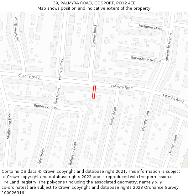 39, PALMYRA ROAD, GOSPORT, PO12 4EE: Location map and indicative extent of plot