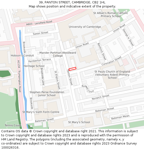 39, PANTON STREET, CAMBRIDGE, CB2 1HL: Location map and indicative extent of plot