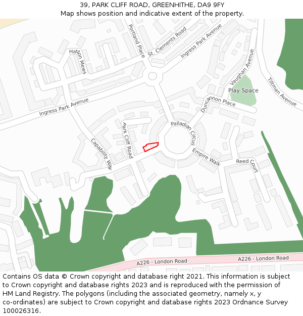 39, PARK CLIFF ROAD, GREENHITHE, DA9 9FY: Location map and indicative extent of plot