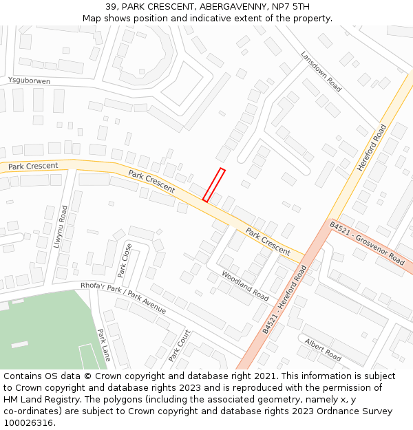 39, PARK CRESCENT, ABERGAVENNY, NP7 5TH: Location map and indicative extent of plot