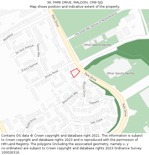 39, PARK DRIVE, MALDON, CM9 5JQ: Location map and indicative extent of plot