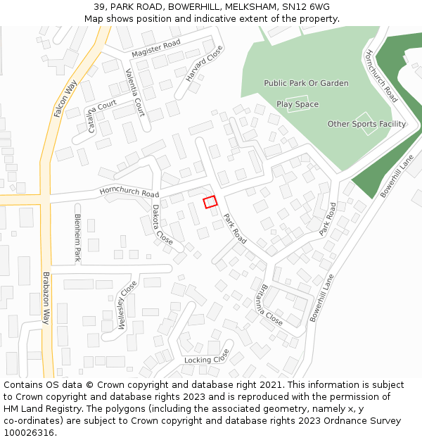 39, PARK ROAD, BOWERHILL, MELKSHAM, SN12 6WG: Location map and indicative extent of plot