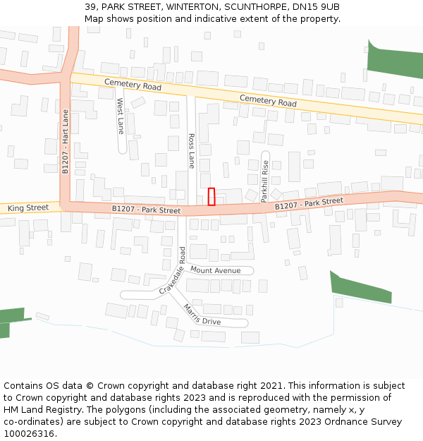 39, PARK STREET, WINTERTON, SCUNTHORPE, DN15 9UB: Location map and indicative extent of plot