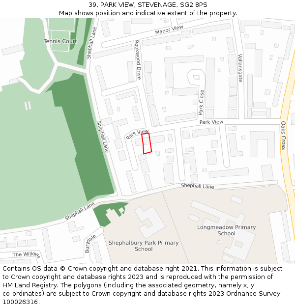39, PARK VIEW, STEVENAGE, SG2 8PS: Location map and indicative extent of plot