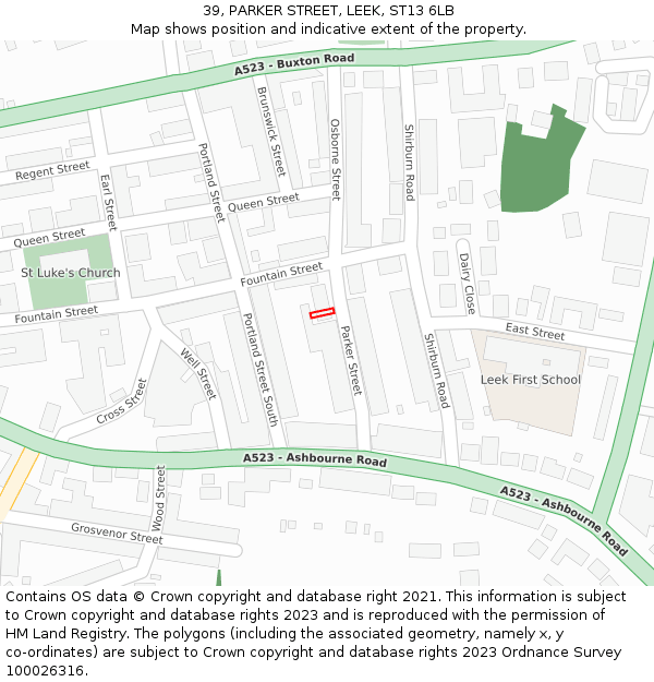 39, PARKER STREET, LEEK, ST13 6LB: Location map and indicative extent of plot