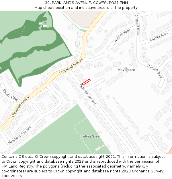 39, PARKLANDS AVENUE, COWES, PO31 7NH: Location map and indicative extent of plot