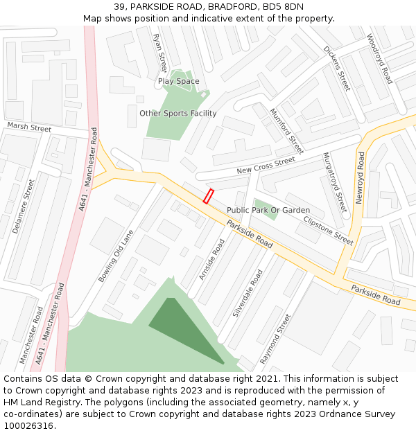 39, PARKSIDE ROAD, BRADFORD, BD5 8DN: Location map and indicative extent of plot