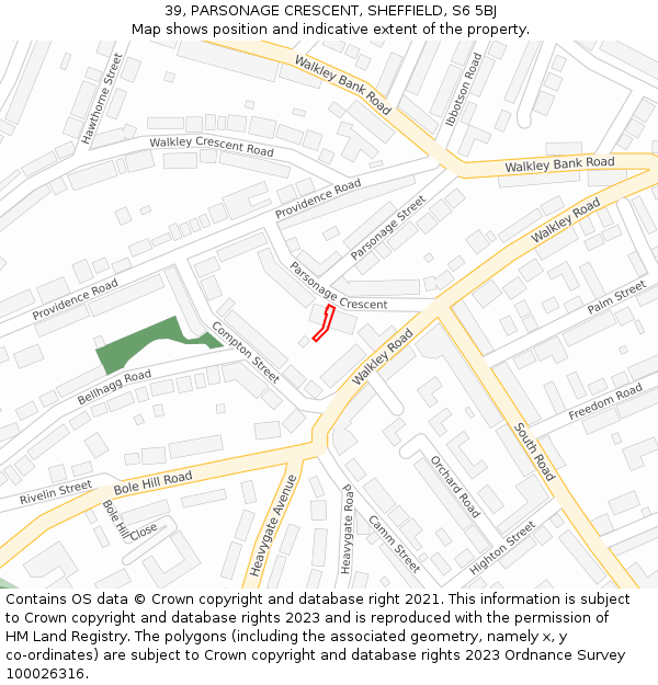 39, PARSONAGE CRESCENT, SHEFFIELD, S6 5BJ: Location map and indicative extent of plot