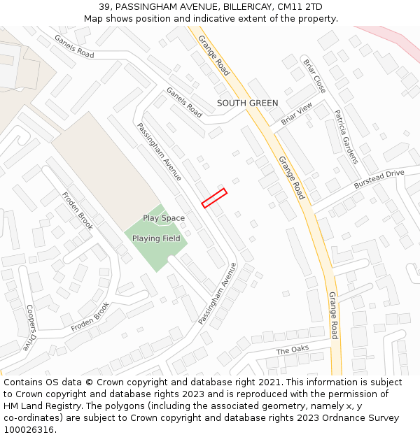 39, PASSINGHAM AVENUE, BILLERICAY, CM11 2TD: Location map and indicative extent of plot