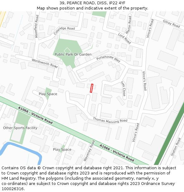 39, PEARCE ROAD, DISS, IP22 4YF: Location map and indicative extent of plot